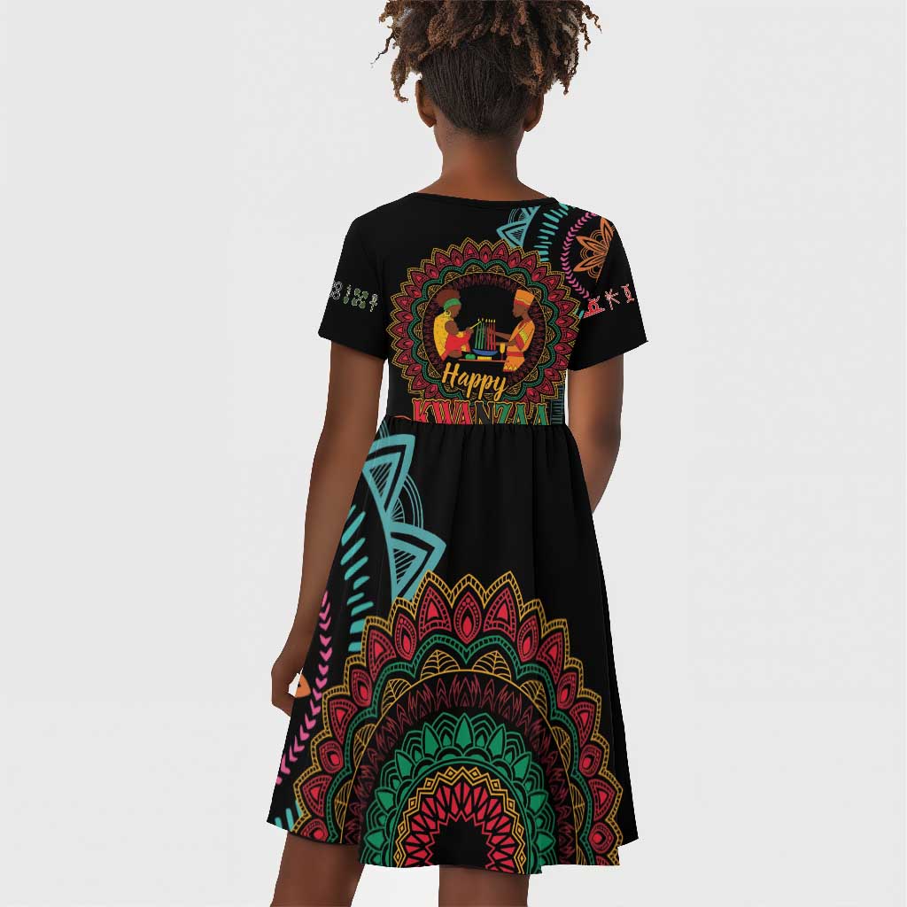 Africa Happy Kwanzaa Kid Short Sleeve Dress Nguzo Saba