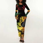 Personalised Afro Reggae Long Sleeve Bodycon Dress Soul of Music Sketch Style LT7