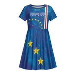 Cape Verde Tubaroes Azuis Custom Kid Short Sleeve Dress Break The Waves - African Pride