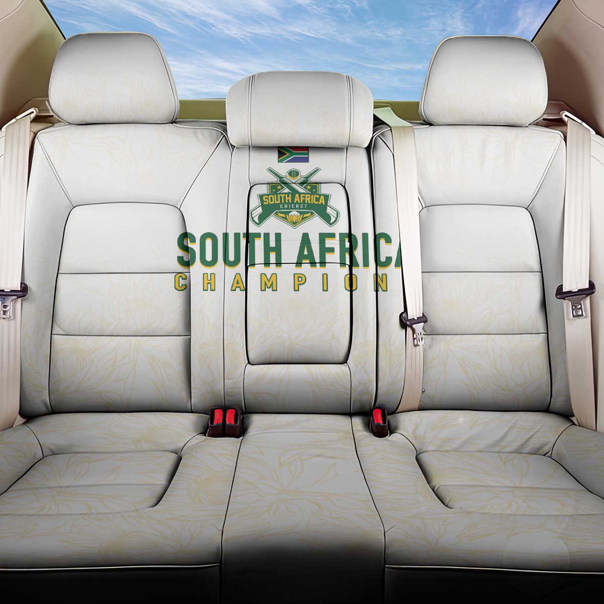 South Africa Cricket Champion Back Car Seat Cover Gold Proteas - All White - African Pride