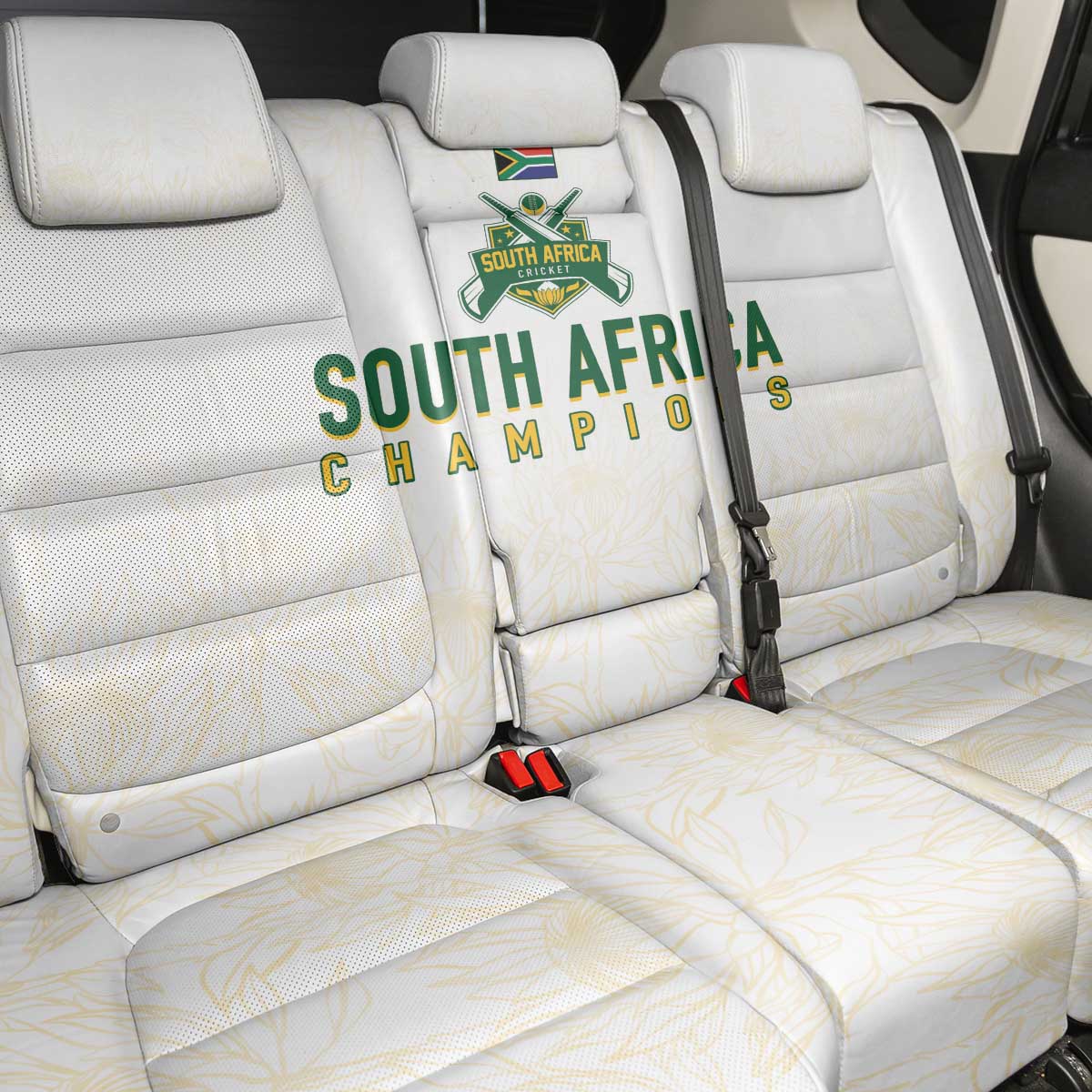 South Africa Cricket Champion Back Car Seat Cover Gold Proteas - All White - African Pride