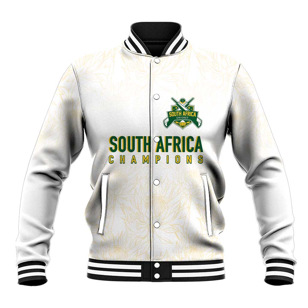 Custom South Africa Cricket Champion Baseball Jacket Gold Proteas - All White - African Pride