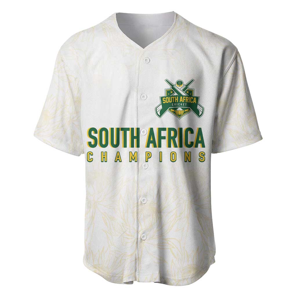 Custom South Africa Cricket Champion Baseball Jersey Gold Proteas - All White - African Pride