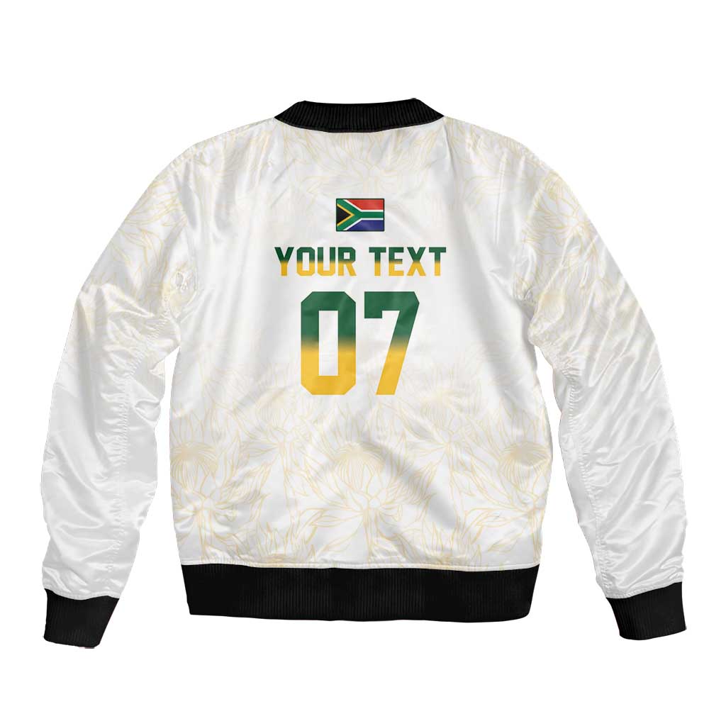 Custom South Africa Cricket Champion Bomber Jacket Gold Proteas - All White - African Pride