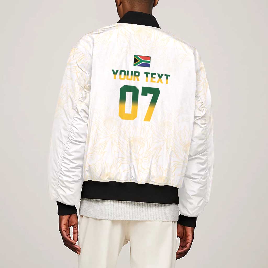 Custom South Africa Cricket Champion Bomber Jacket Gold Proteas - All White - African Pride