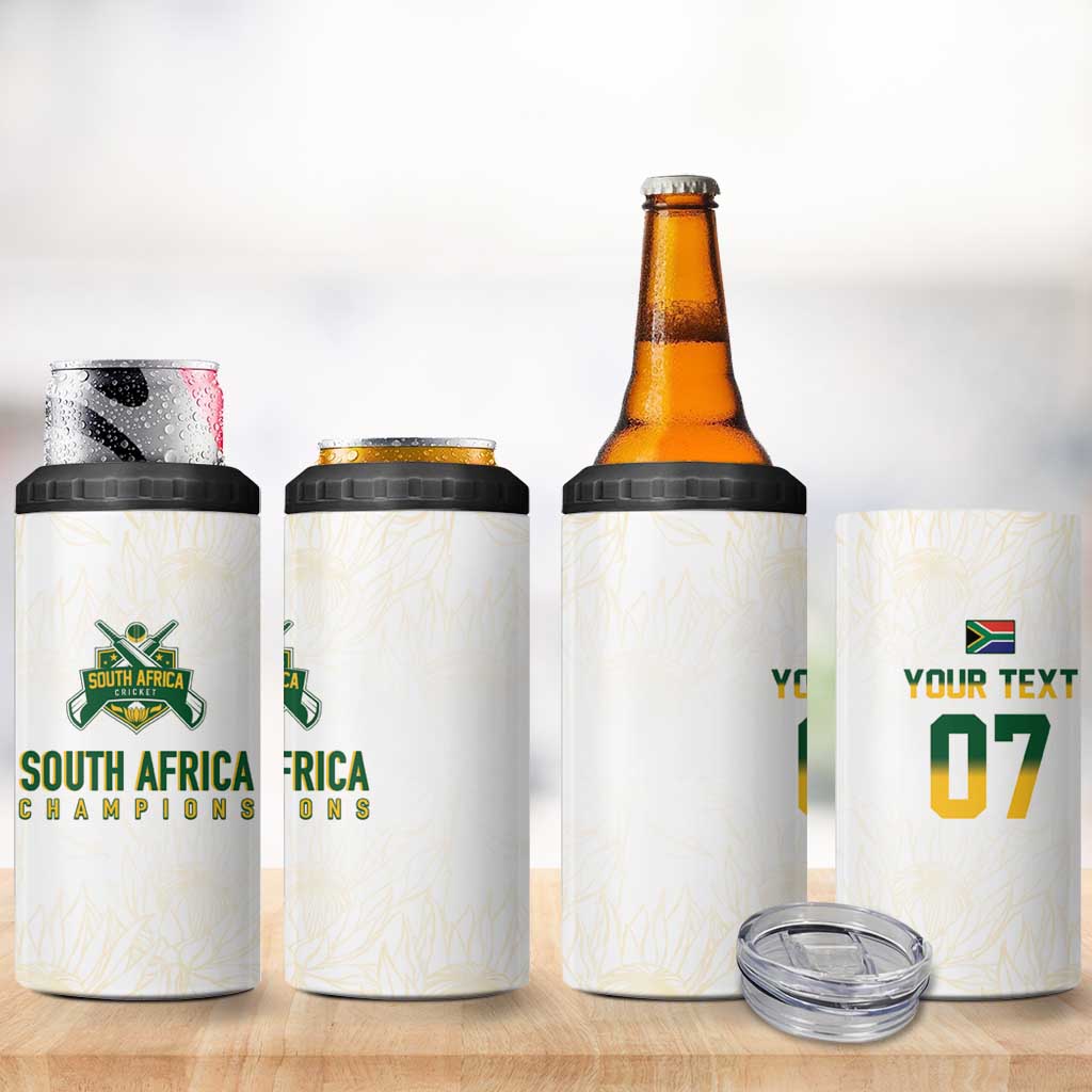Custom South Africa Cricket Champion 4 in 1 Can Cooler Tumbler Gold Proteas - All White - African Pride