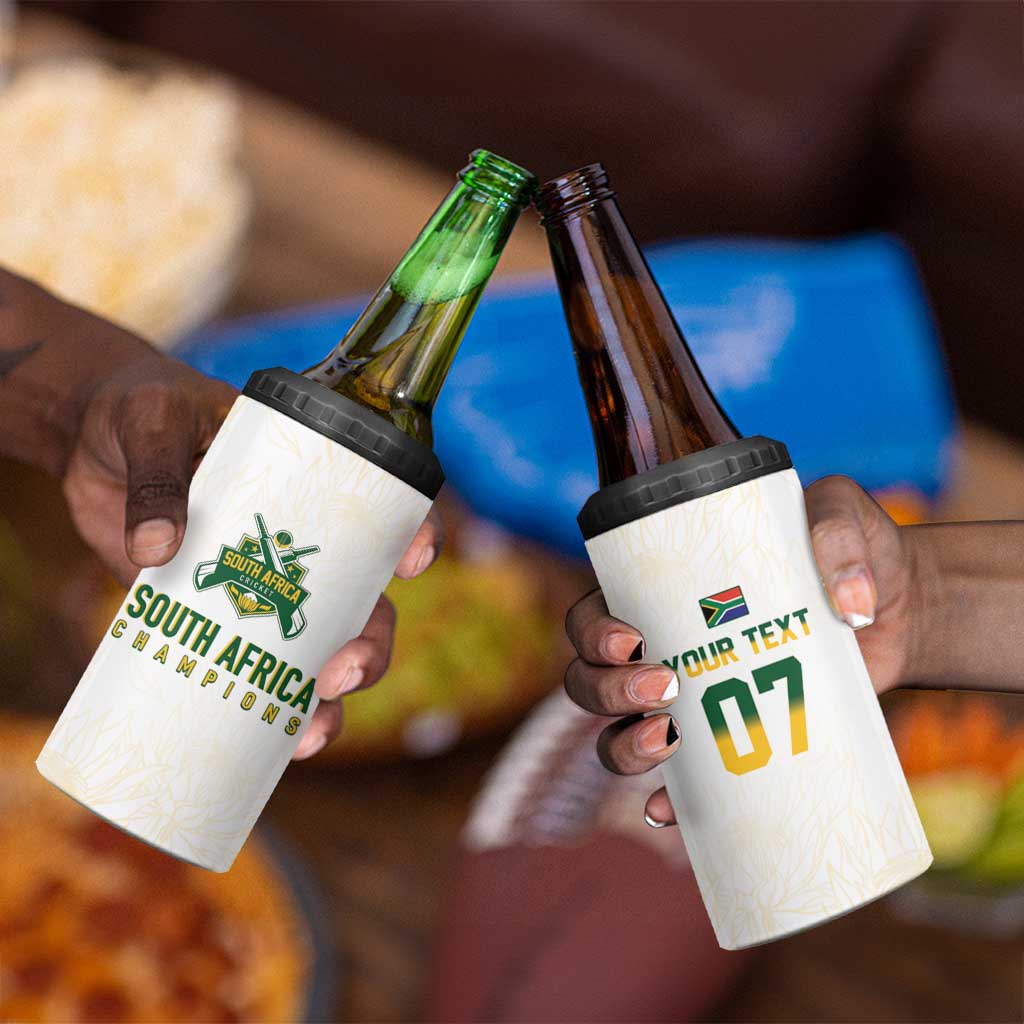 Custom South Africa Cricket Champion 4 in 1 Can Cooler Tumbler Gold Proteas - All White - African Pride