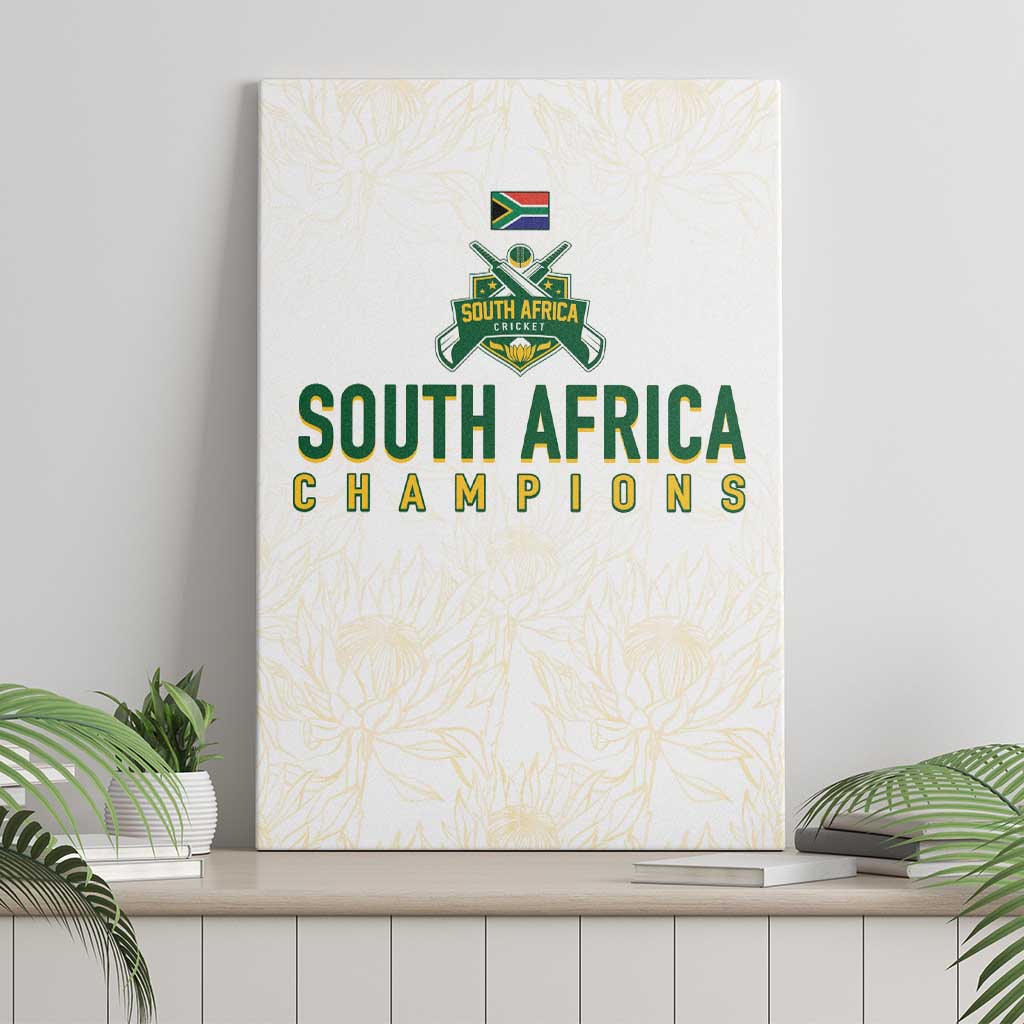 South Africa Cricket Champion Canvas Wall Art Gold Proteas - All White - African Pride
