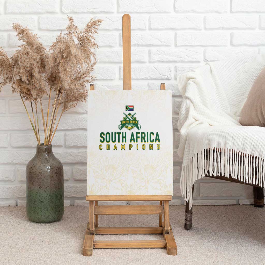 South Africa Cricket Champion Canvas Wall Art Gold Proteas - All White - African Pride