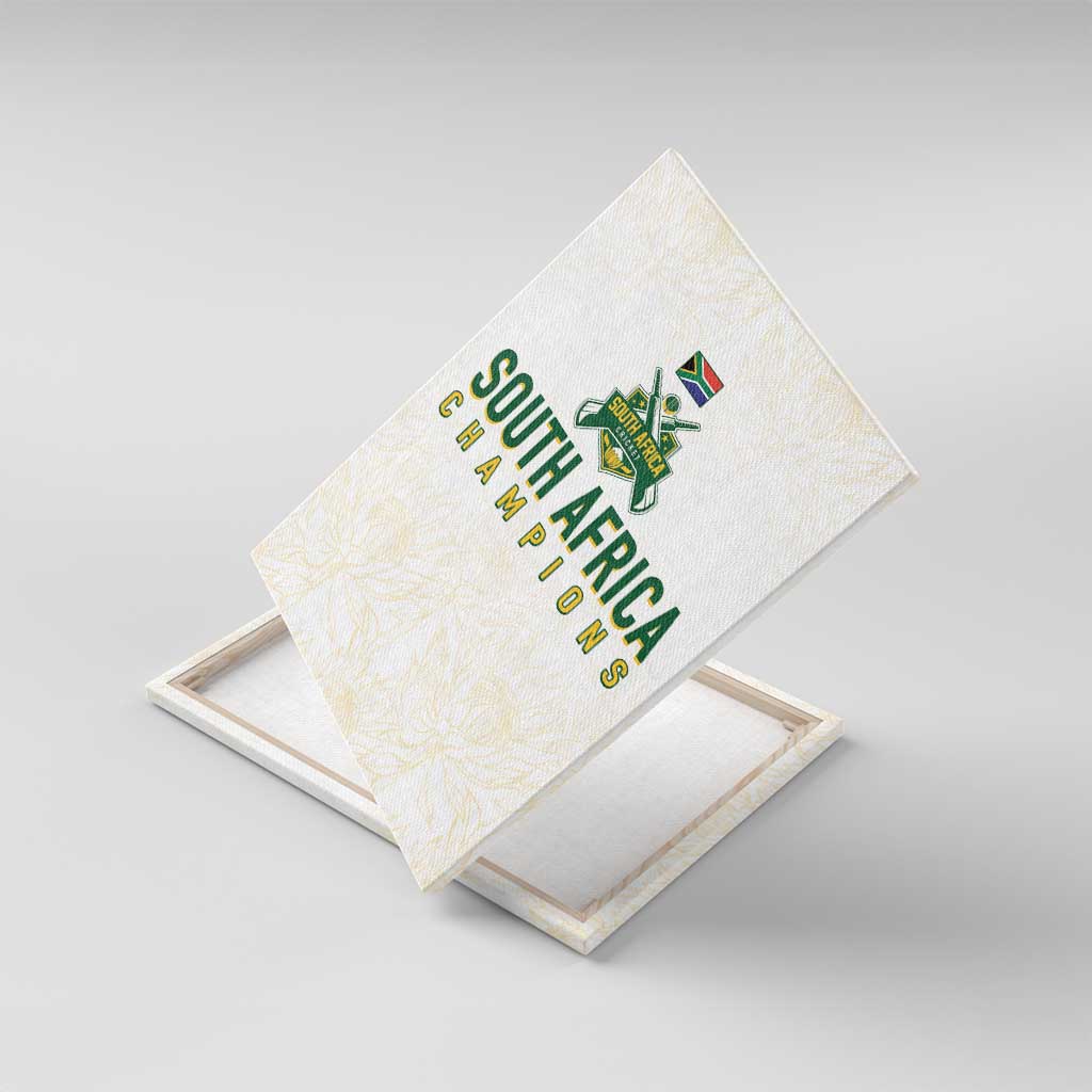 South Africa Cricket Champion Canvas Wall Art Gold Proteas - All White - African Pride