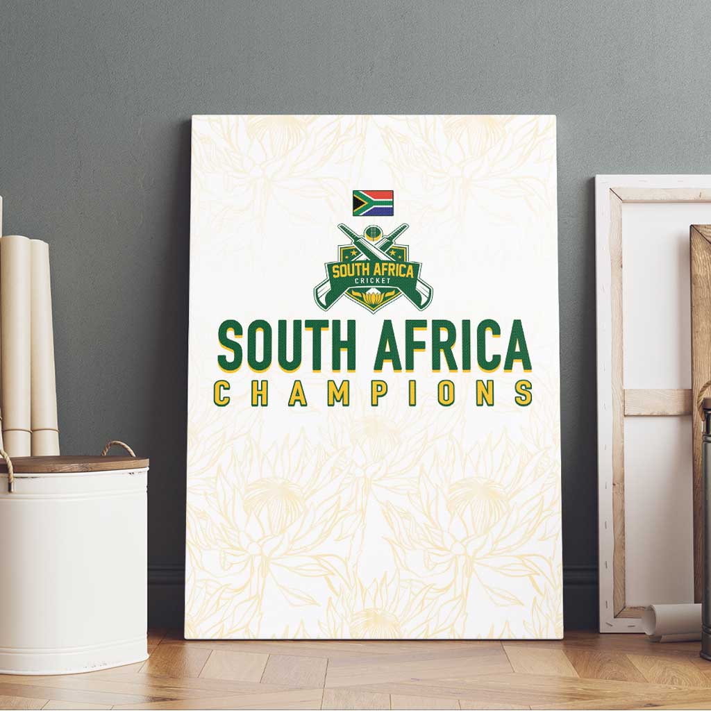 South Africa Cricket Champion Canvas Wall Art Gold Proteas - All White - African Pride