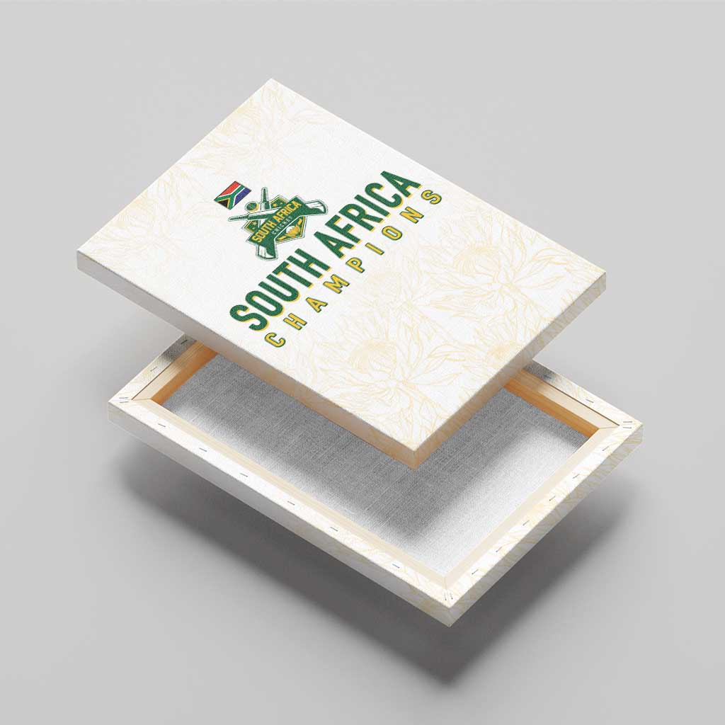 South Africa Cricket Champion Canvas Wall Art Gold Proteas - All White - African Pride