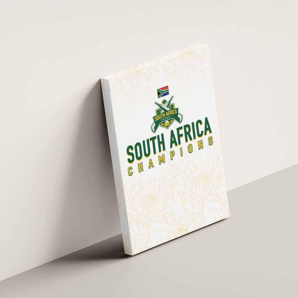 South Africa Cricket Champion Canvas Wall Art Gold Proteas - All White - African Pride
