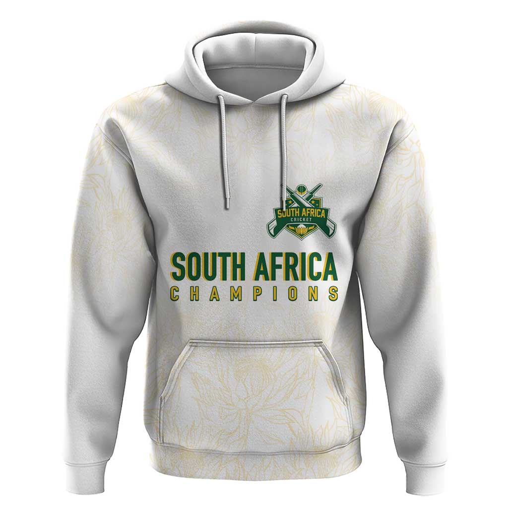 Custom South Africa Cricket Champion Hoodie Gold Proteas - All White - African Pride