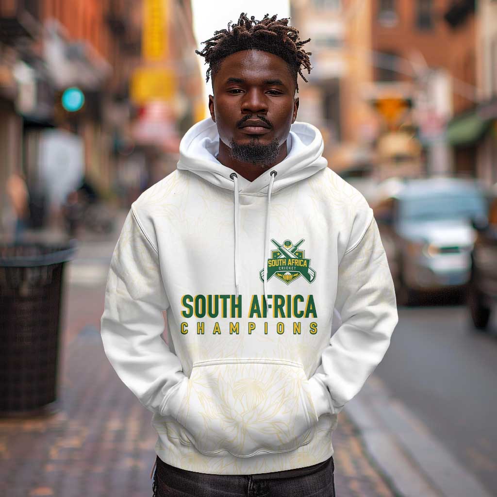 Custom South Africa Cricket Champion Hoodie Gold Proteas - All White - African Pride