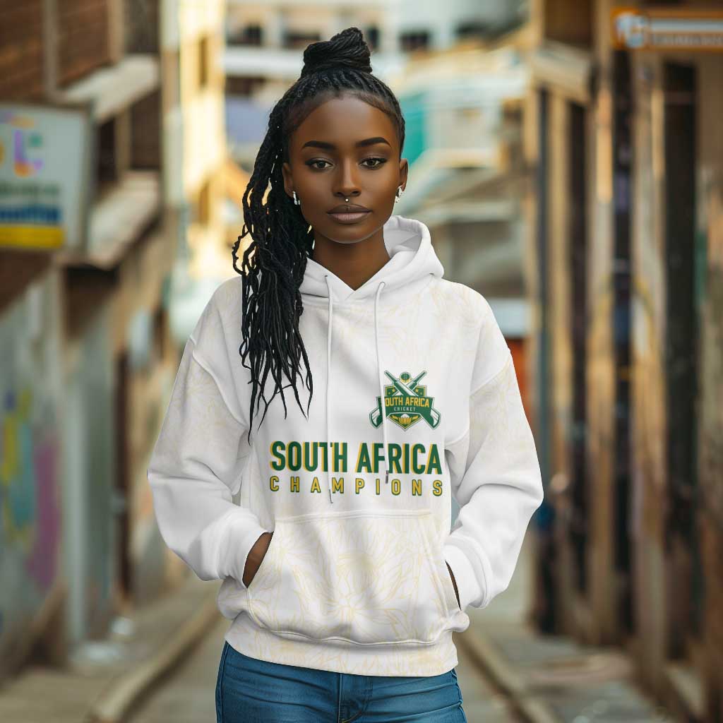 Custom South Africa Cricket Champion Hoodie Gold Proteas - All White - African Pride