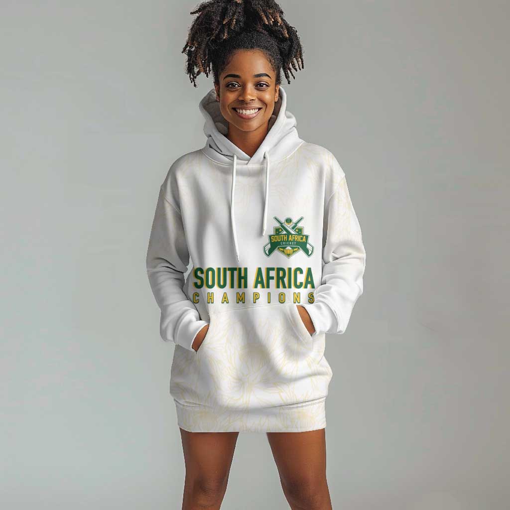 Custom South Africa Cricket Champion Hoodie Dress Gold Proteas - All White - African Pride