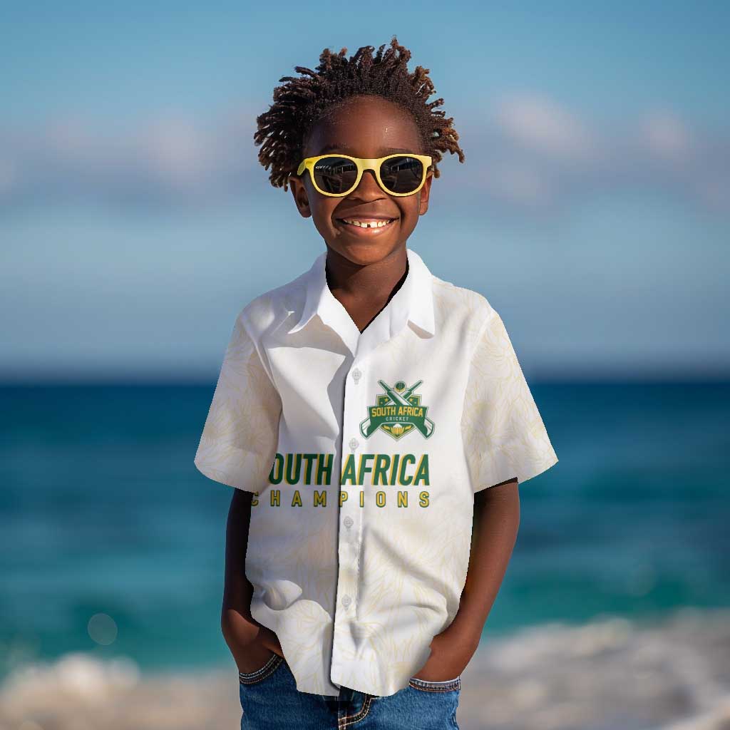 Custom South Africa Cricket Champion Kid Hawaiian Shirt Gold Proteas - All White - African Pride