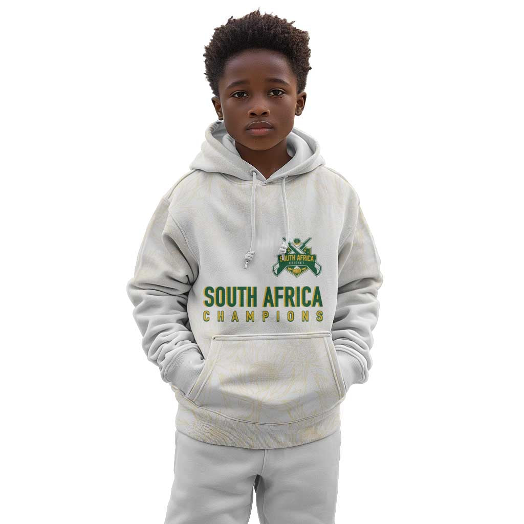 Custom South Africa Cricket Champion Kid Hoodie Gold Proteas - All White - African Pride