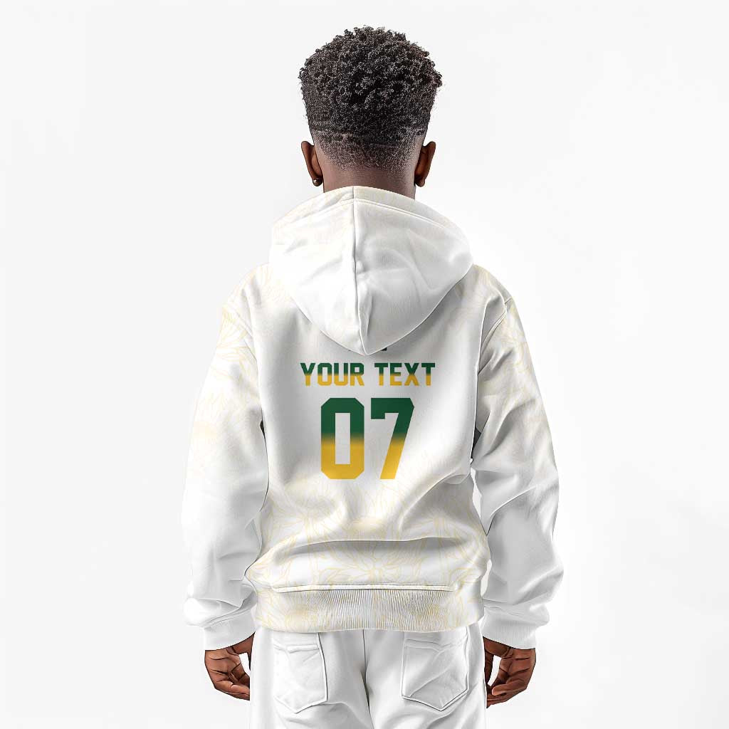 Custom South Africa Cricket Champion Kid Hoodie Gold Proteas - All White - African Pride