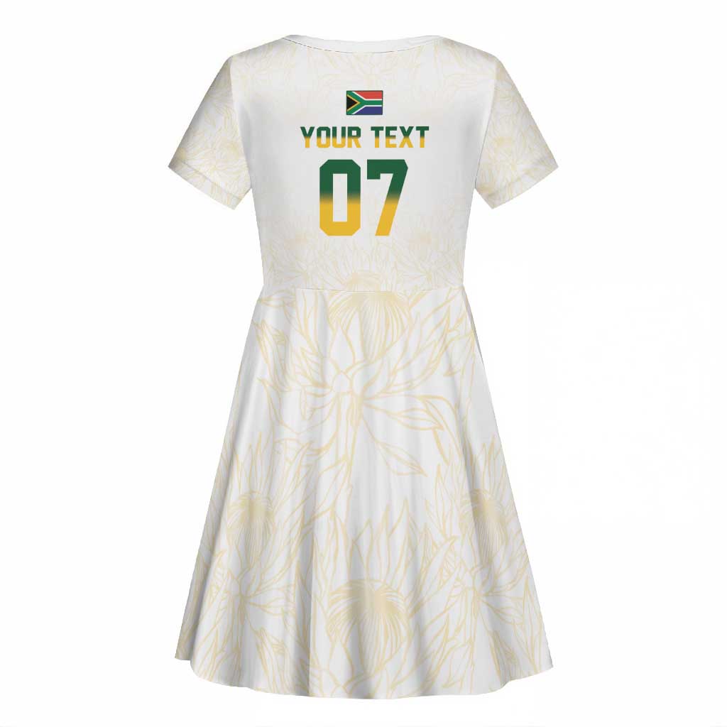 Custom South Africa Cricket Champion Kid Short Sleeve Dress Gold Proteas - All White - African Pride