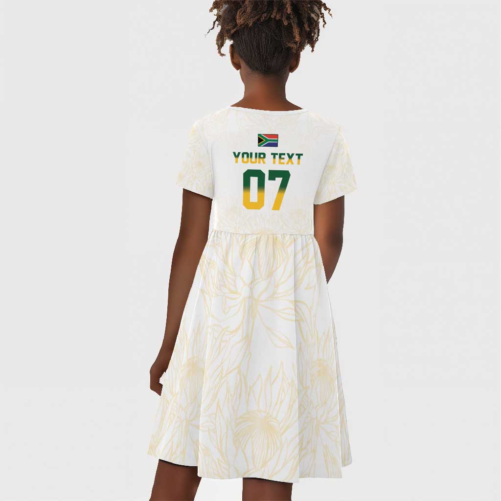 Custom South Africa Cricket Champion Kid Short Sleeve Dress Gold Proteas - All White - African Pride