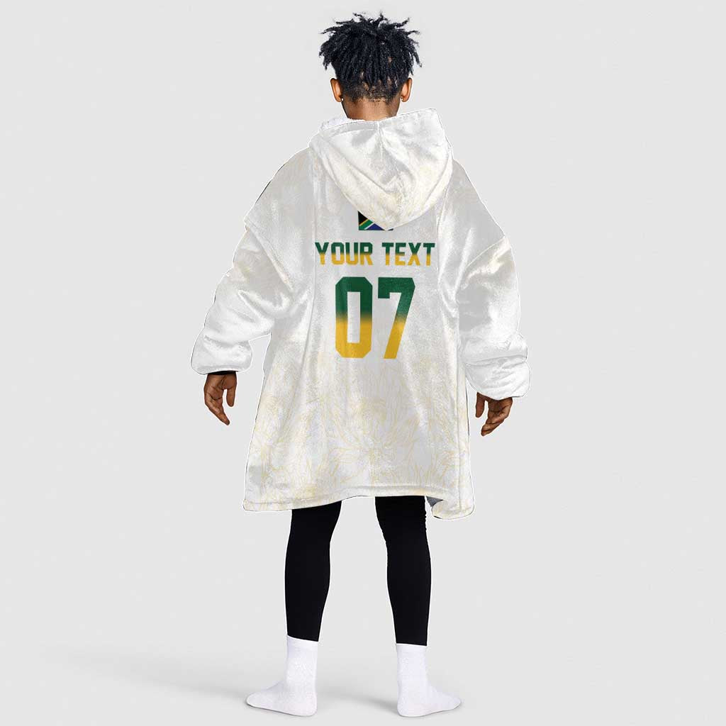 Custom South Africa Cricket Champion Kid Wearable Blanket Hoodie Gold Proteas - All White - African Pride