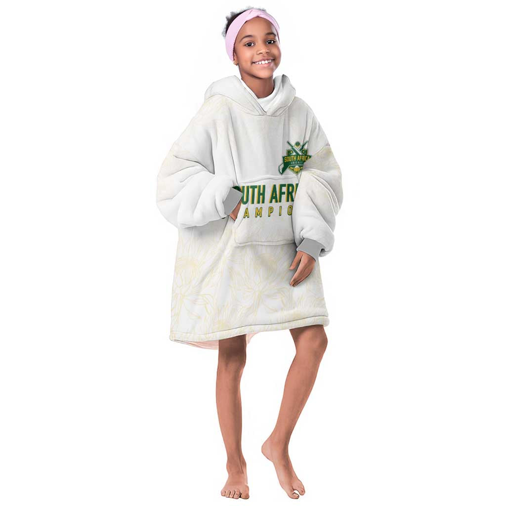 Custom South Africa Cricket Champion Kid Wearable Blanket Hoodie Gold Proteas - All White - African Pride