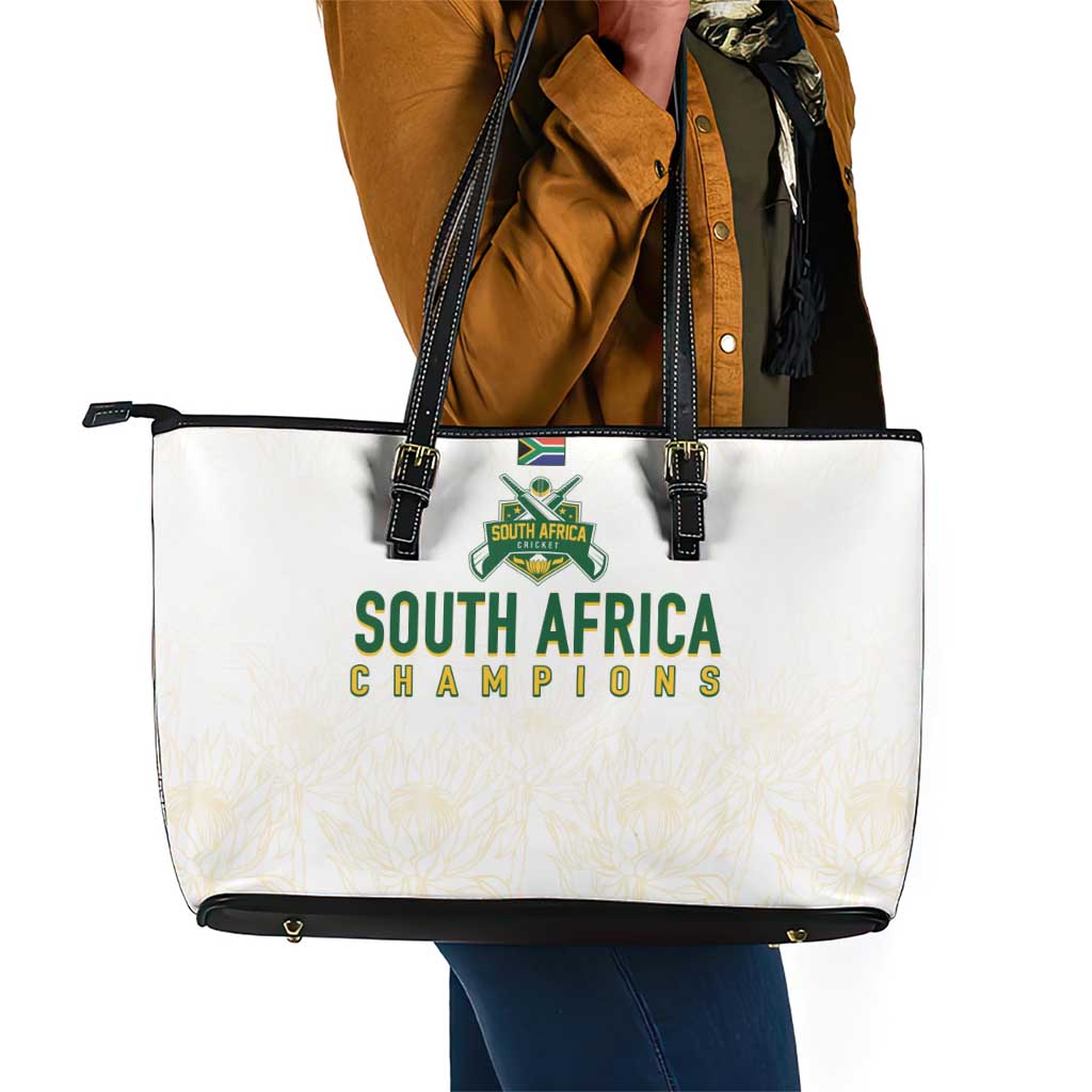 South Africa Cricket Champion Leather Tote Bag Gold Proteas - All White - African Pride