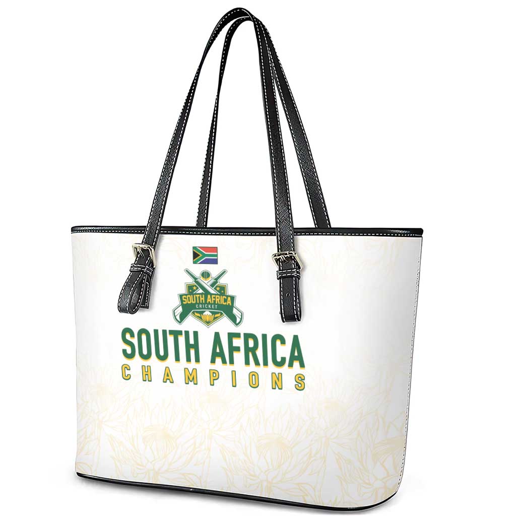 South Africa Cricket Champion Leather Tote Bag Gold Proteas - All White - African Pride