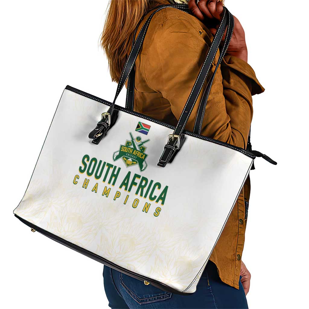 South Africa Cricket Champion Leather Tote Bag Gold Proteas - All White - African Pride