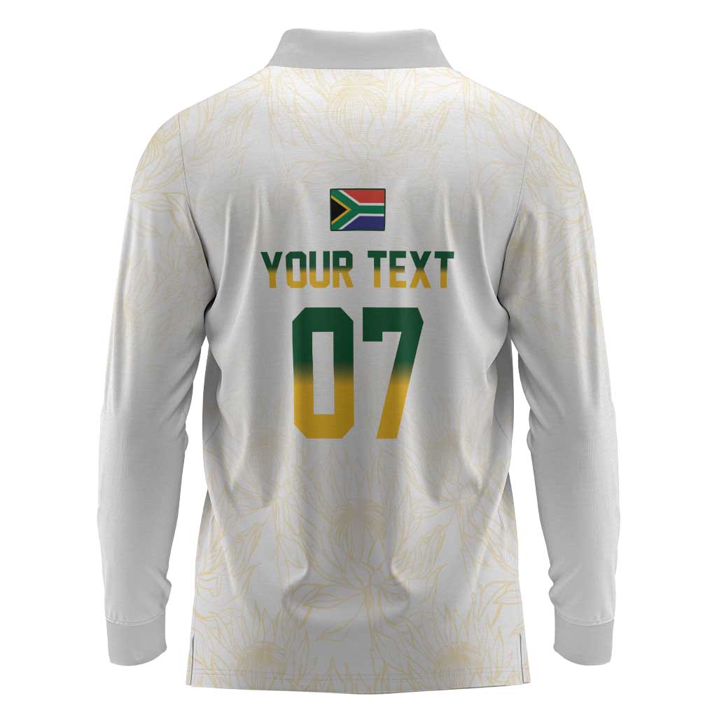 Custom South Africa Cricket Champion Long Sleeve Polo Shirt Gold Proteas - All White - African Pride