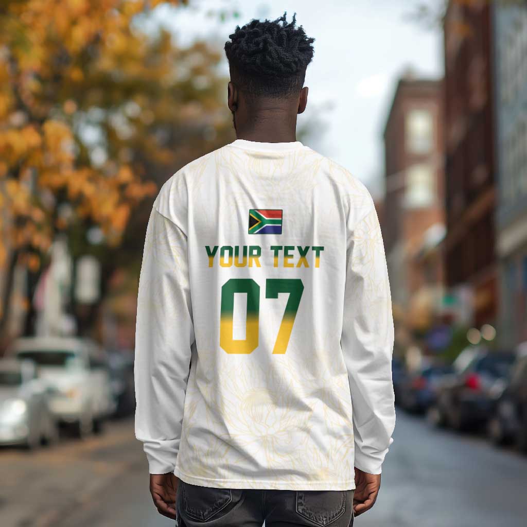 Custom South Africa Cricket Champion Long Sleeve Shirt Gold Proteas - All White - African Pride