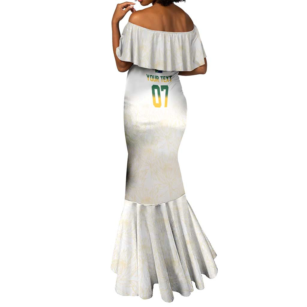 Custom South Africa Cricket Champion Mermaid Dress Gold Proteas - All White - African Pride