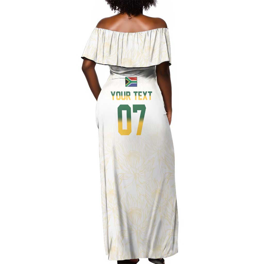 Custom South Africa Cricket Champion Off Shoulder Maxi Dress Gold Proteas - All White - African Pride