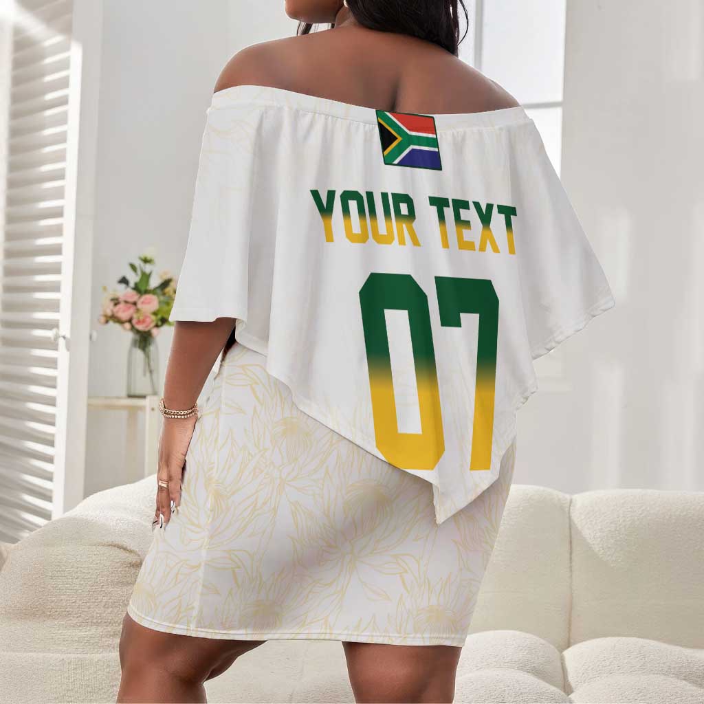 Custom South Africa Cricket Champion Off Shoulder Short Dress Gold Proteas - All White - African Pride