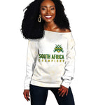Custom South Africa Cricket Champion Off Shoulder Sweater Gold Proteas - All White - African Pride