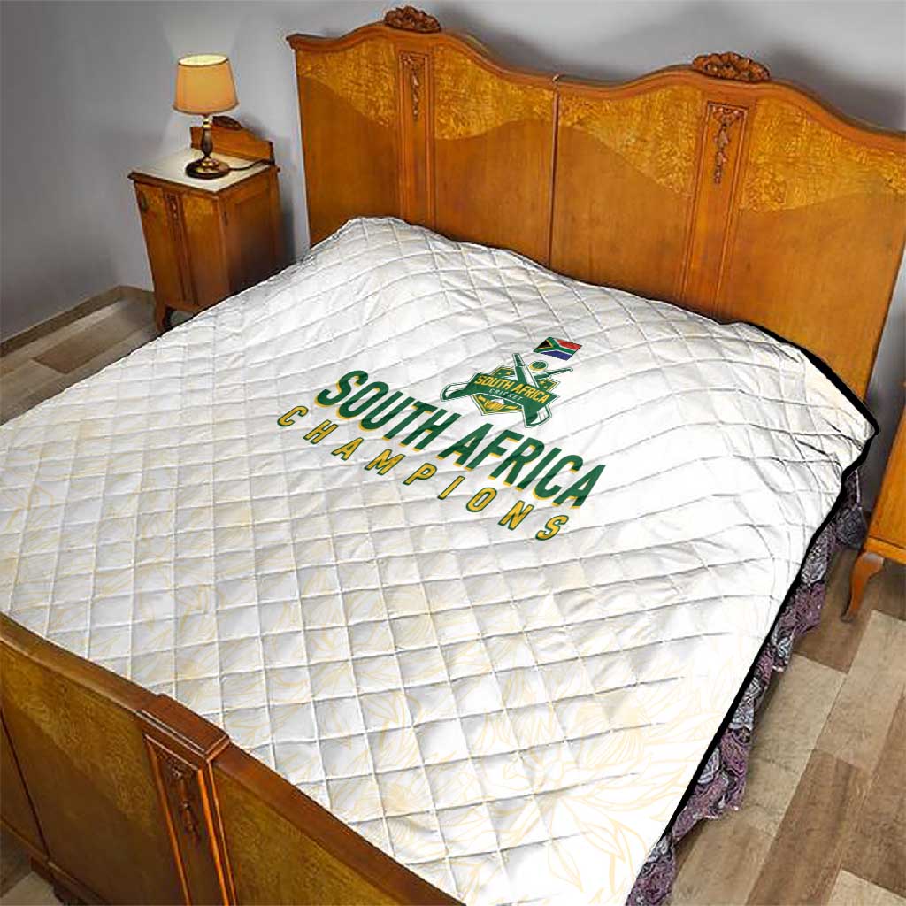 South Africa Cricket Champion Quilt Gold Proteas - All White - African Pride