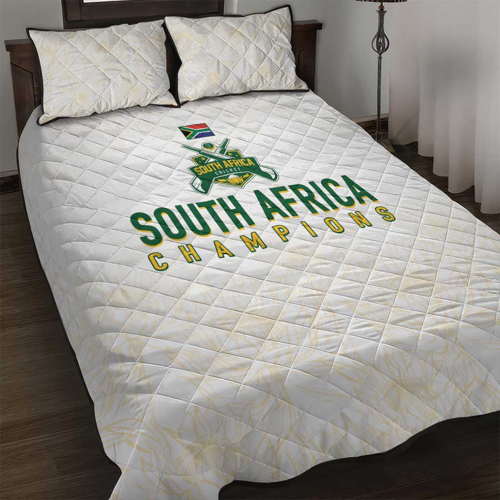 South Africa Cricket Champion Quilt Bed Set Gold Proteas - All White - African Pride