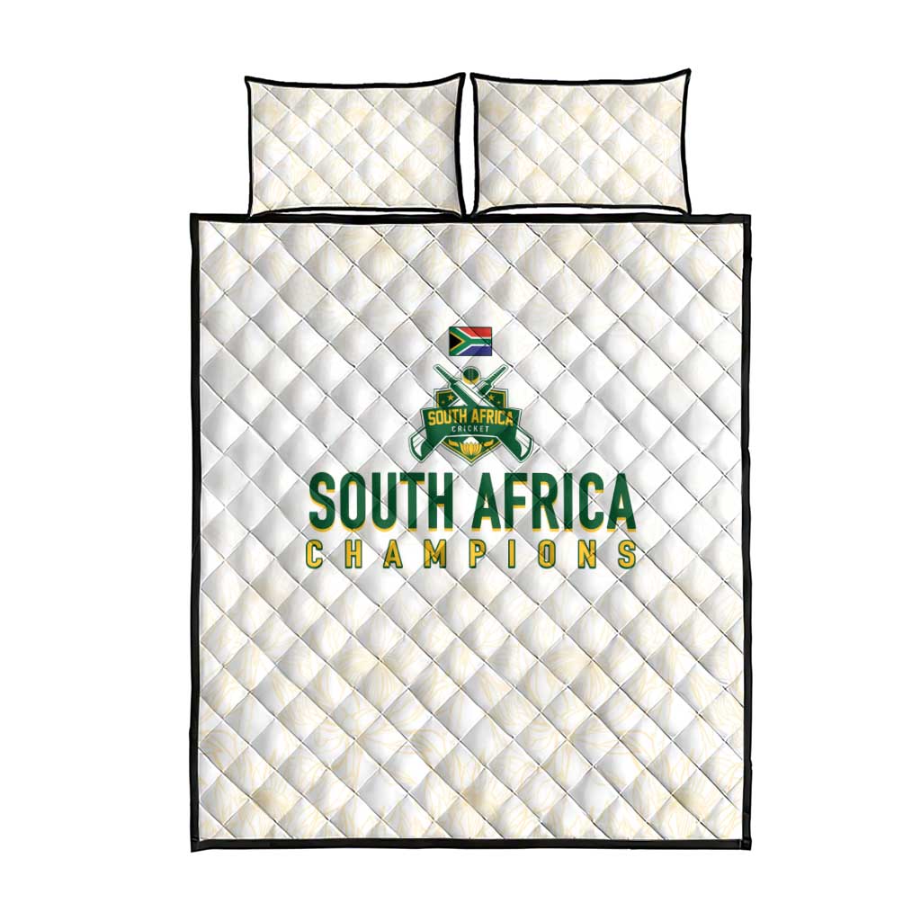 South Africa Cricket Champion Quilt Bed Set Gold Proteas - All White - African Pride