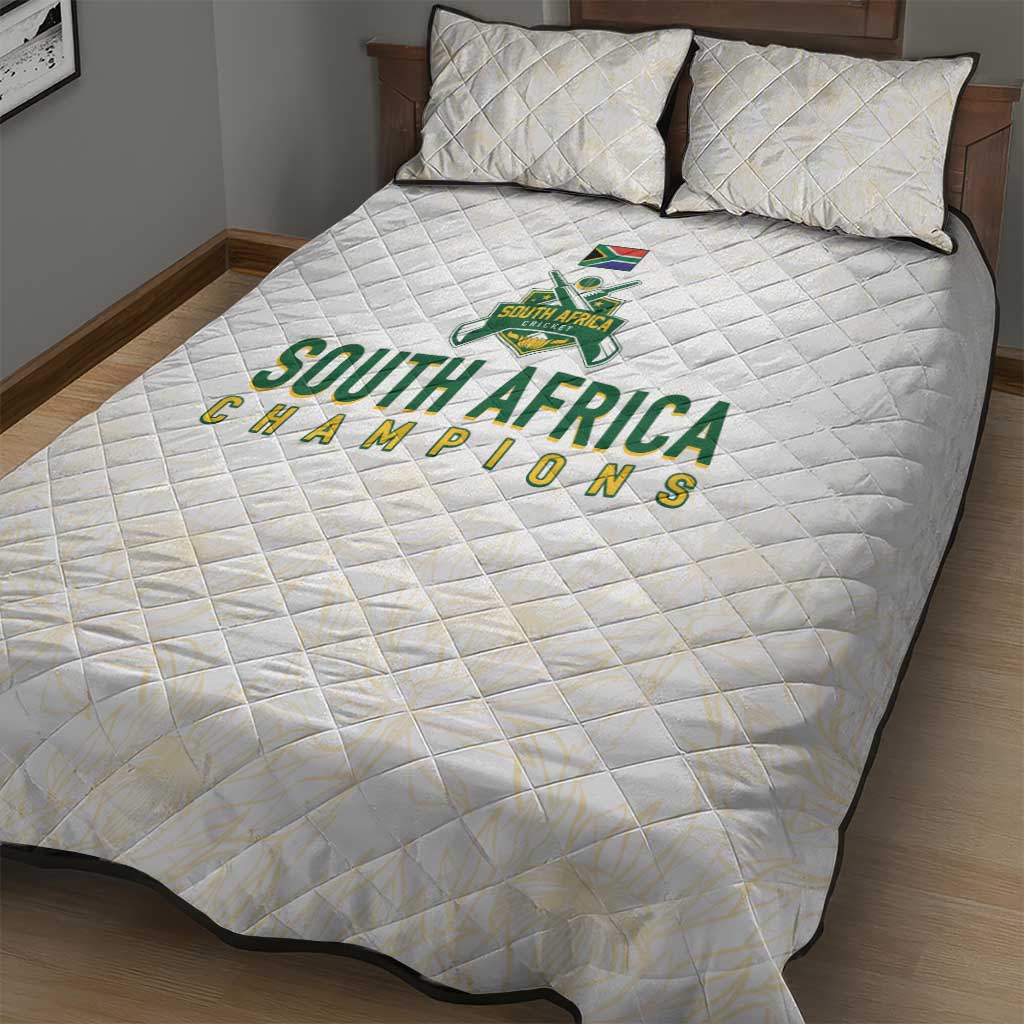 South Africa Cricket Champion Quilt Bed Set Gold Proteas - All White - African Pride