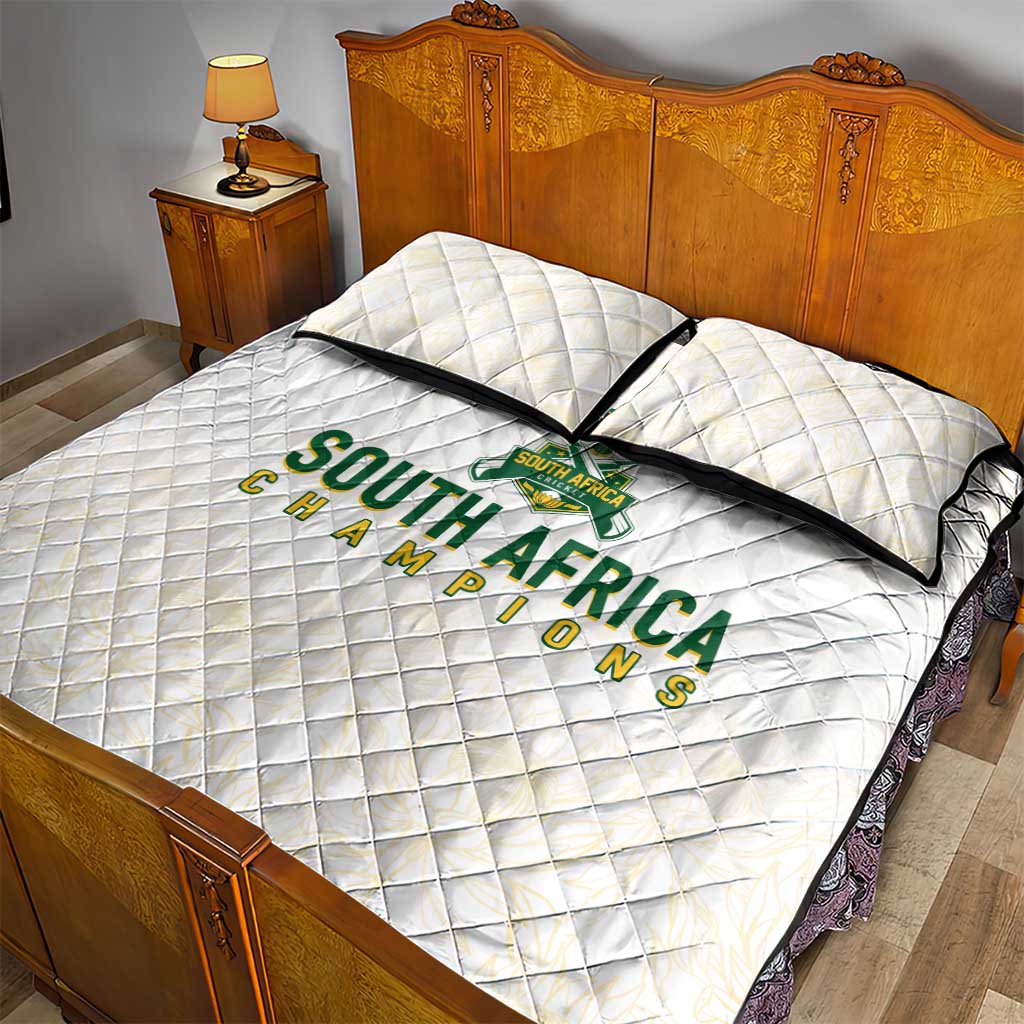 South Africa Cricket Champion Quilt Bed Set Gold Proteas - All White - African Pride
