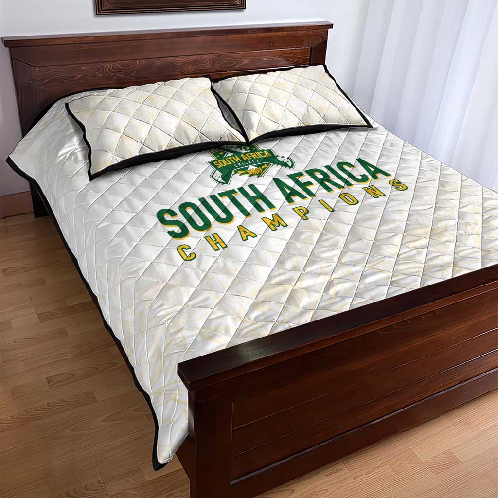 South Africa Cricket Champion Quilt Bed Set Gold Proteas - All White - African Pride