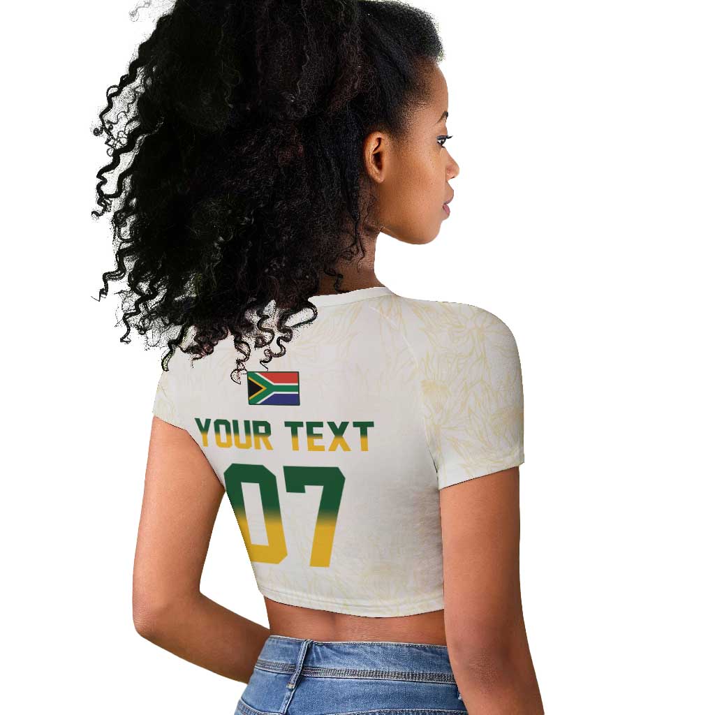 Custom South Africa Cricket Champion Raglan Cropped T shirt Gold Proteas - All White - African Pride