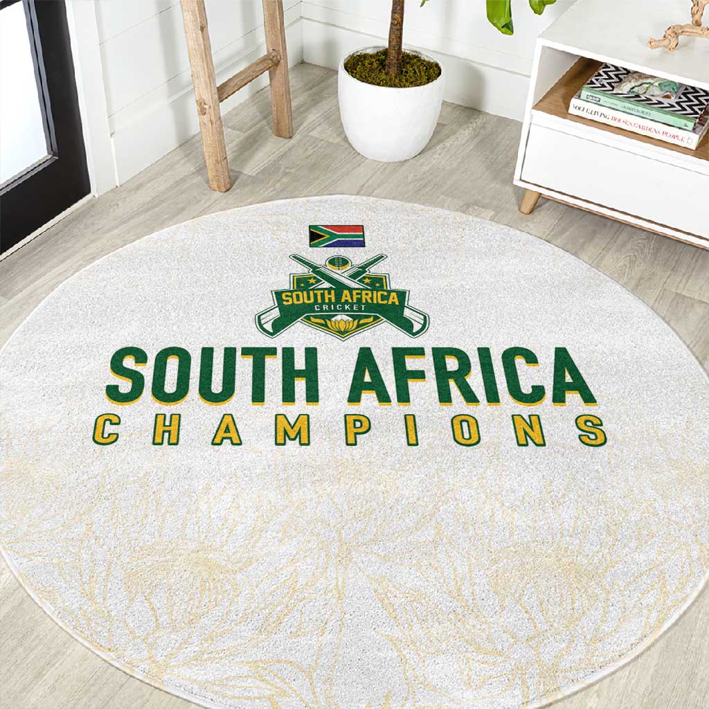 South Africa Cricket Champion Round Carpet Gold Proteas - All White - African Pride
