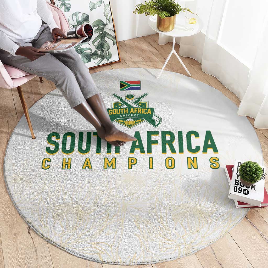 South Africa Cricket Champion Round Carpet Gold Proteas - All White - African Pride