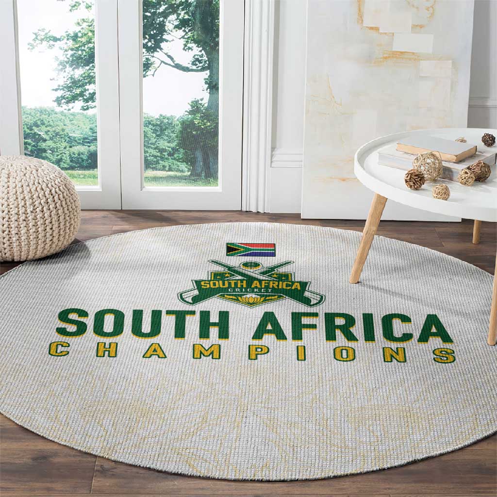 South Africa Cricket Champion Round Carpet Gold Proteas - All White - African Pride
