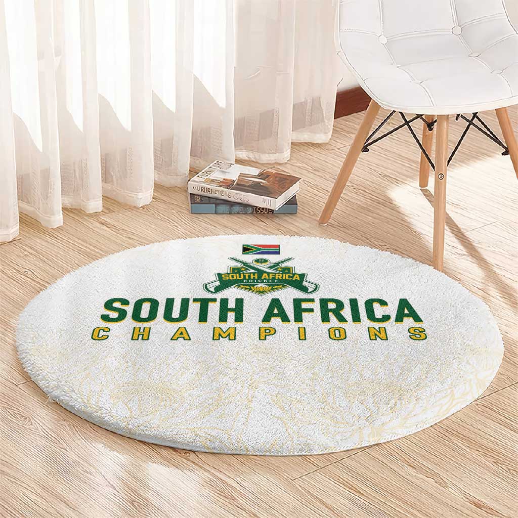 South Africa Cricket Champion Round Carpet Gold Proteas - All White - African Pride