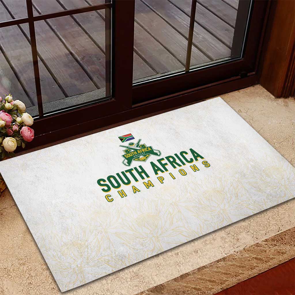 South Africa Cricket Champion Rubber Doormat Gold Proteas - All White - African Pride