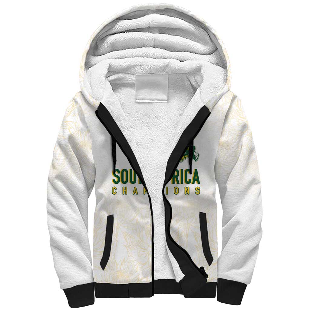 Custom South Africa Cricket Champion Sherpa Hoodie Gold Proteas - All White - African Pride